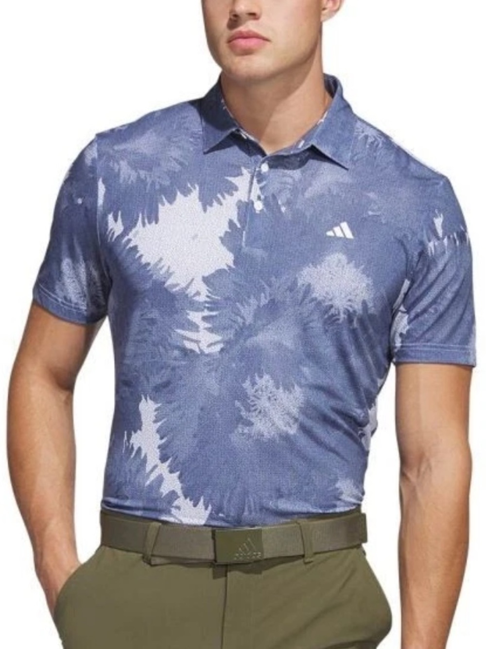 Adidas Men's Flower Mesh Golf Polo Shirt in White/Collegiate Navy Blue Size M